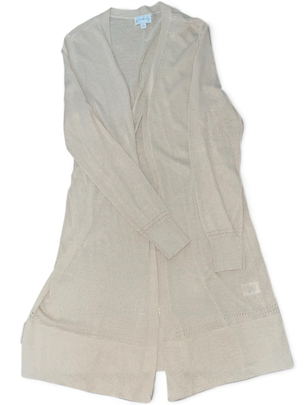 Wonderly Tan Longline Cardigan Open Front Split Hem Knit Sweater